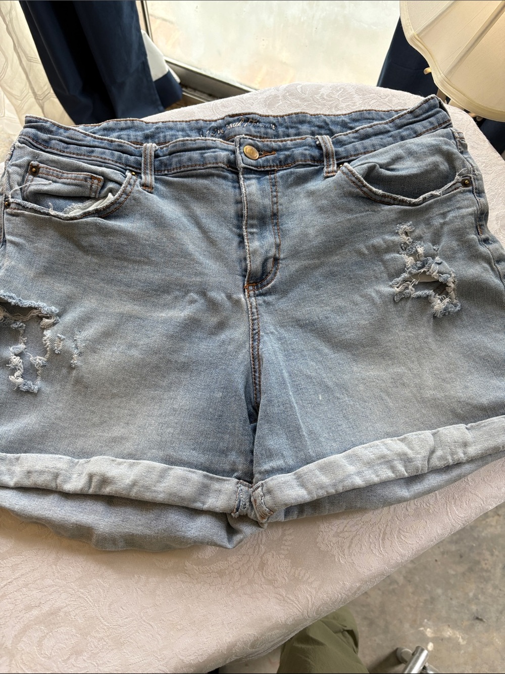 Universal Thread Light Wash Distressed Roll-Cuff Denim Shorts
